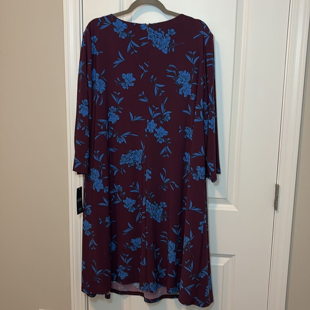 Lauren Ralph Lauren Floral Dress Women Petite Floral Print Dress, Plum and Blue - Picture 9 of 9